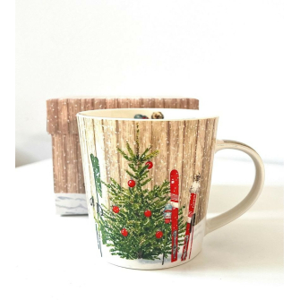 "Choinka i Narty" Kubek Porcelanowy w Ozdobnym Pudełku 350 ml