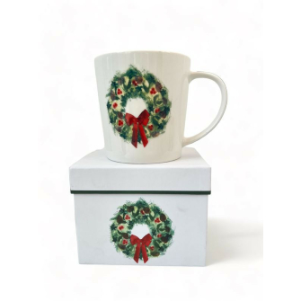 Świąteczny Wieniec Kubek Porcelanowy w Ozdobnym Pudełu 350 ml
