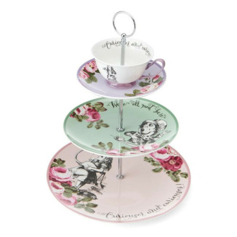 Alicja w Krainie Czarów 3-poziomowy Stojak Porcelanowy na Ciasto