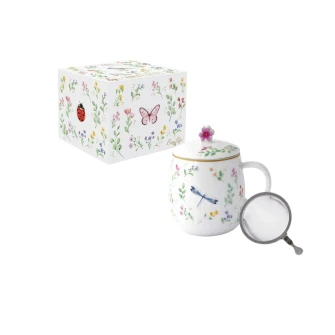 Magiczny Ogród Ważka – Kubek Porcelanowy z Pokrywka i Zaparzaczem w Ozdobnym Pudełku 450 ml