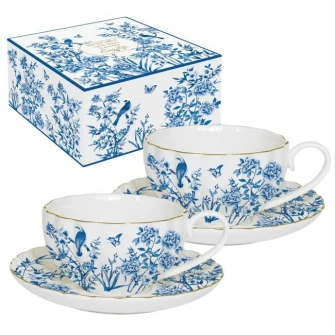 Rajski Ogród – Zestaw Filiżanek ze Spodkiem Porcelanowych do Espresso w Ozdobnym Pudełku 100 ml