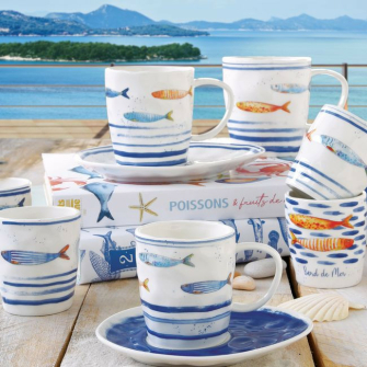 Ryby w Morskiej Głębinie – Filiżanka Porcelanowa ze Spodkiem w Ozdobnym Pudełku 250 ml