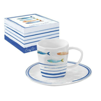 Ryby w Morskiej Głębinie – Filiżanka Porcelanowa ze Spodkiem w Ozdobnym Pudełku 250 ml