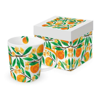 Pomarańcze Kubek Porcelanowy w Ozdobnym Pudełku