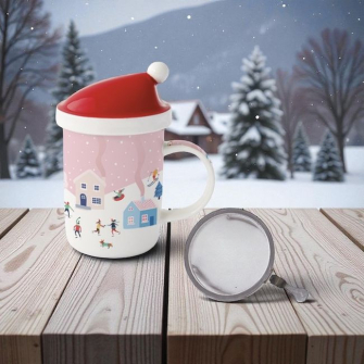 Kubek z pokrywką i metalowym zaparzaczem 370 ml w pudełku