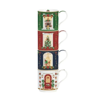 Świąteczna scanka Kpl. 4 porcelanowych kubków 275 ml w kolorowym pudełku