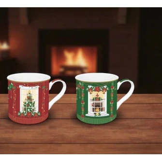 Świąteczna scanka kpl. 2 wysokiej jakości kubków Fine China 300 ml w zestawie prezentowym