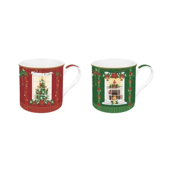 Świąteczna scanka kpl. 2 wysokiej jakości kubków Fine China 300 ml w zestawie prezentowym